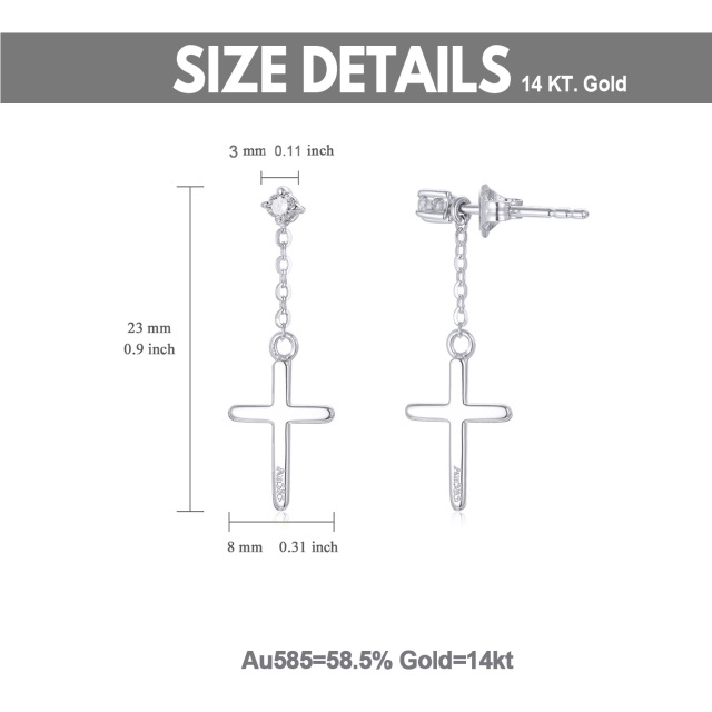 Pendientes de oro blanco de 14 quilates en forma de cruz circular con moissanita-6