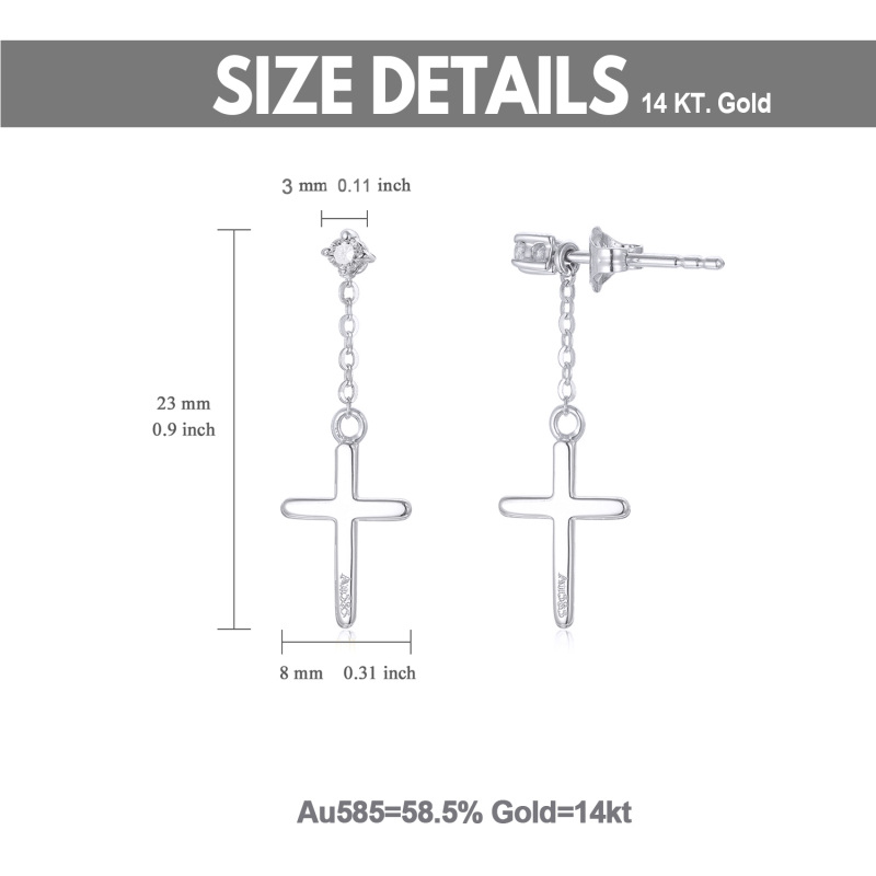 10K White Gold Circular Shaped Moissanite Cross Drop Earrings-6