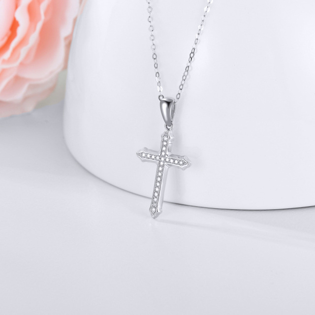 14K White Gold Circular Shaped Moissanite Cross Pendant Necklace-3