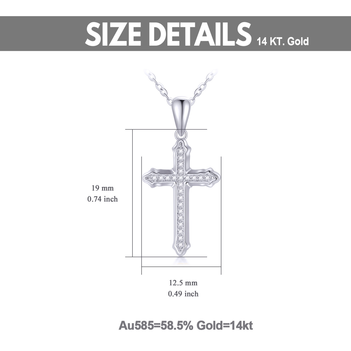 14K Weißgold kreisförmiger Moissanit Kreuz Anhänger Halskette-5