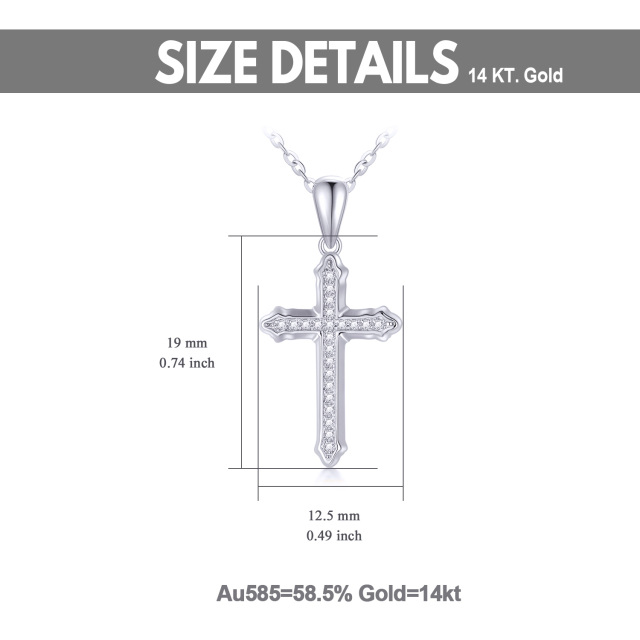 14K Weißgold kreisförmiger Moissanit Kreuz Anhänger Halskette-5