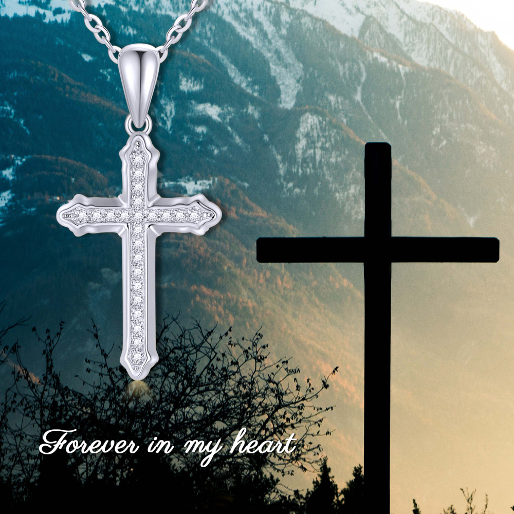 10K White Gold Circular Shaped Moissanite Cross Pendant Necklace-6