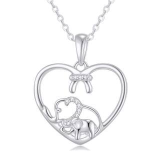 10K White Gold Circular Shaped Moissanite Elephant & Heart Pendant Necklace-14