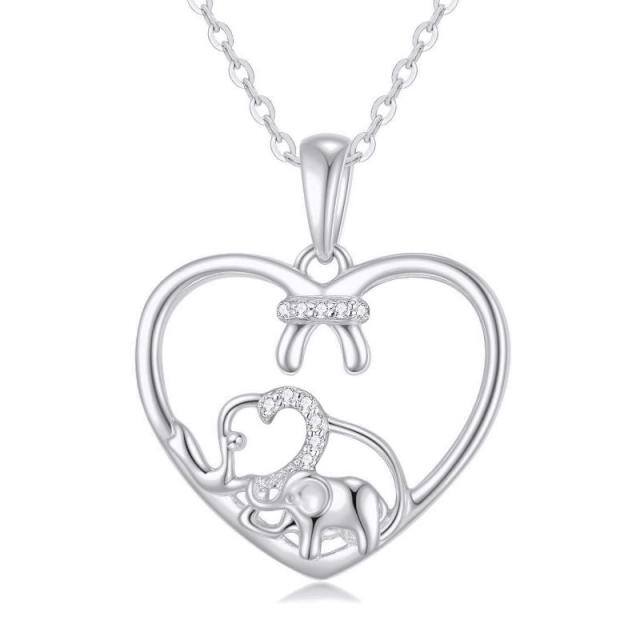 14K witgouden cirkelvormige moissaniet olifant en hart hanger ketting-1