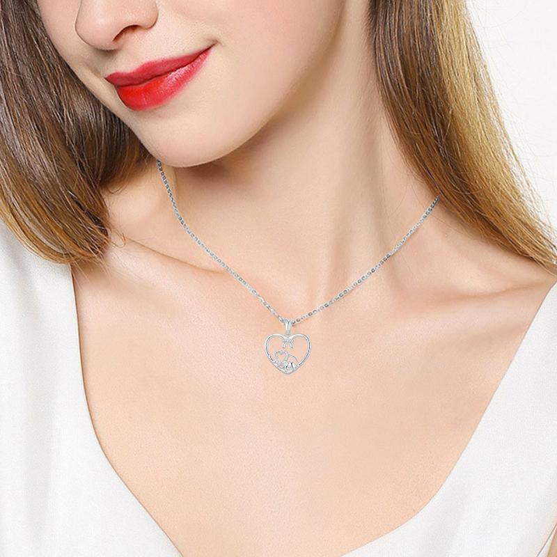 10K White Gold Circular Shaped Moissanite Elephant & Heart Pendant Necklace-2