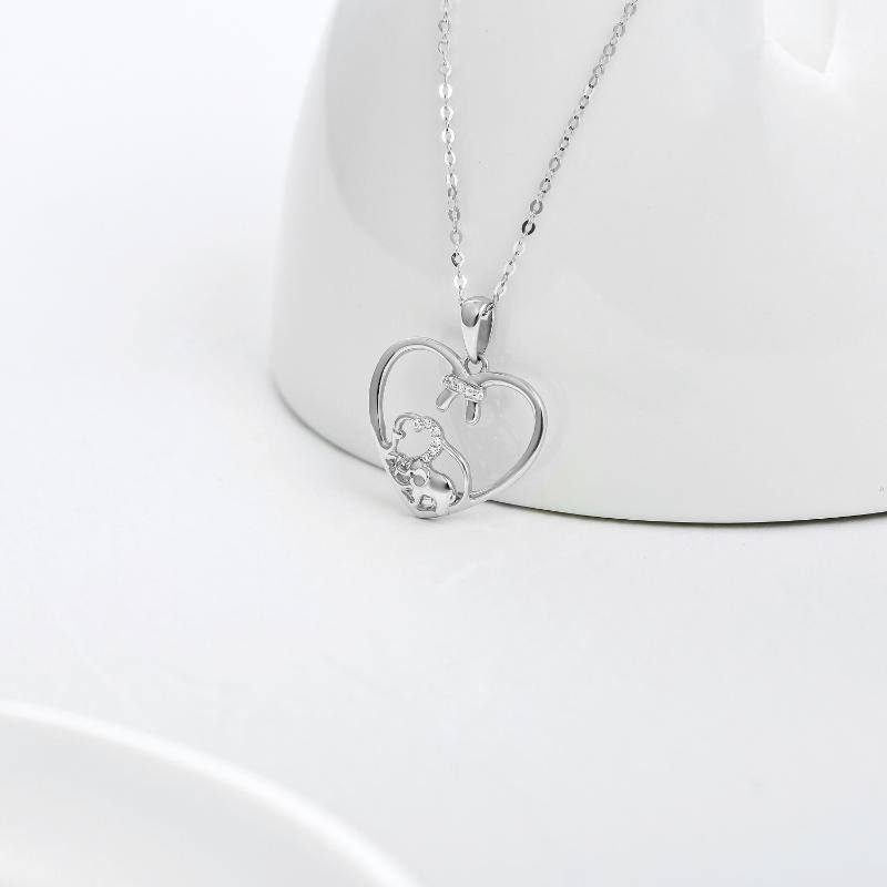 10K White Gold Circular Shaped Moissanite Elephant & Heart Pendant Necklace-3
