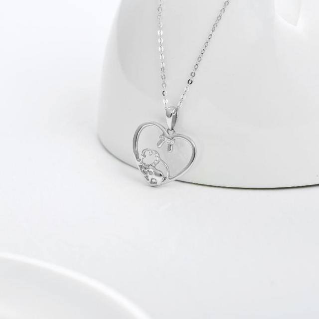 14K White Gold Circular Shaped Moissanite Elephant & Heart Pendant Necklace-3