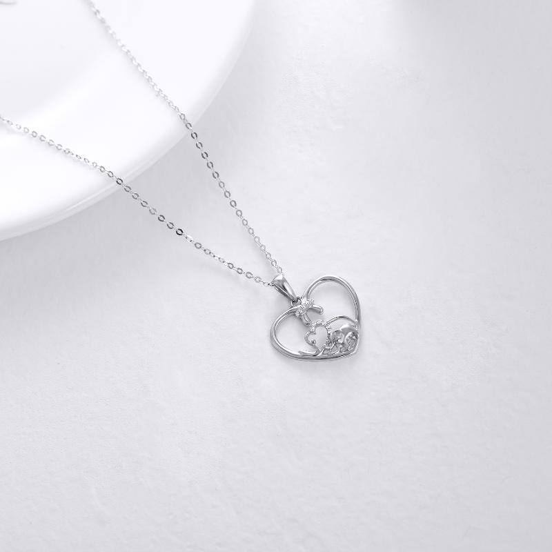 14K White Gold Circular Shaped Moissanite Elephant & Heart Pendant Necklace-4