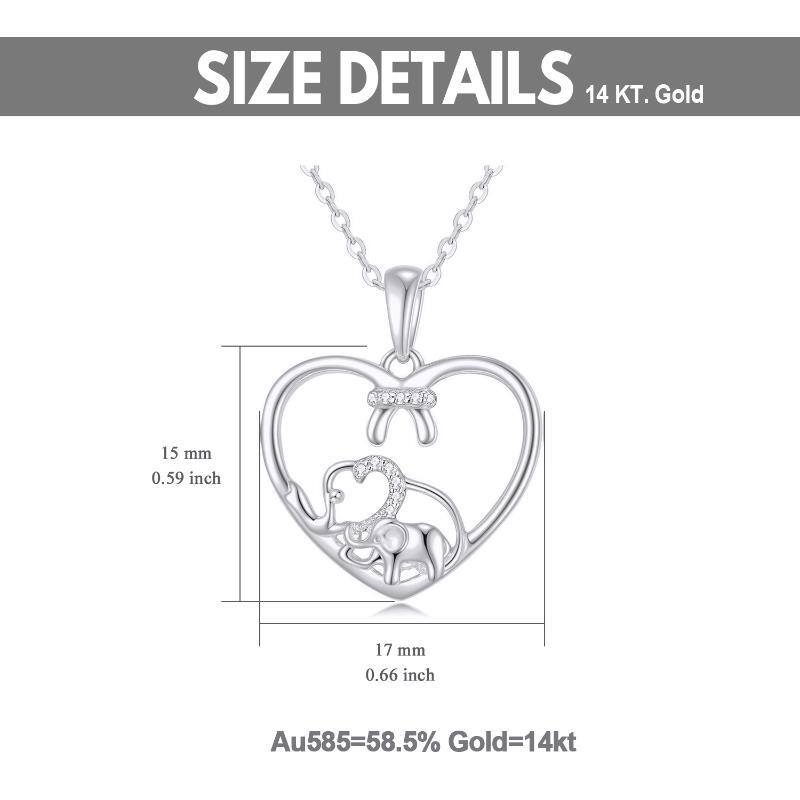 Colar com pendente circular de elefante e coração em moissanita em ouro branco 10K-5