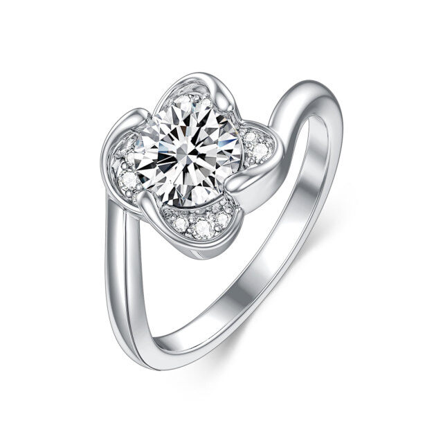 Bague de fiançailles moissanite de forme circulaire en or blanc 14 carats