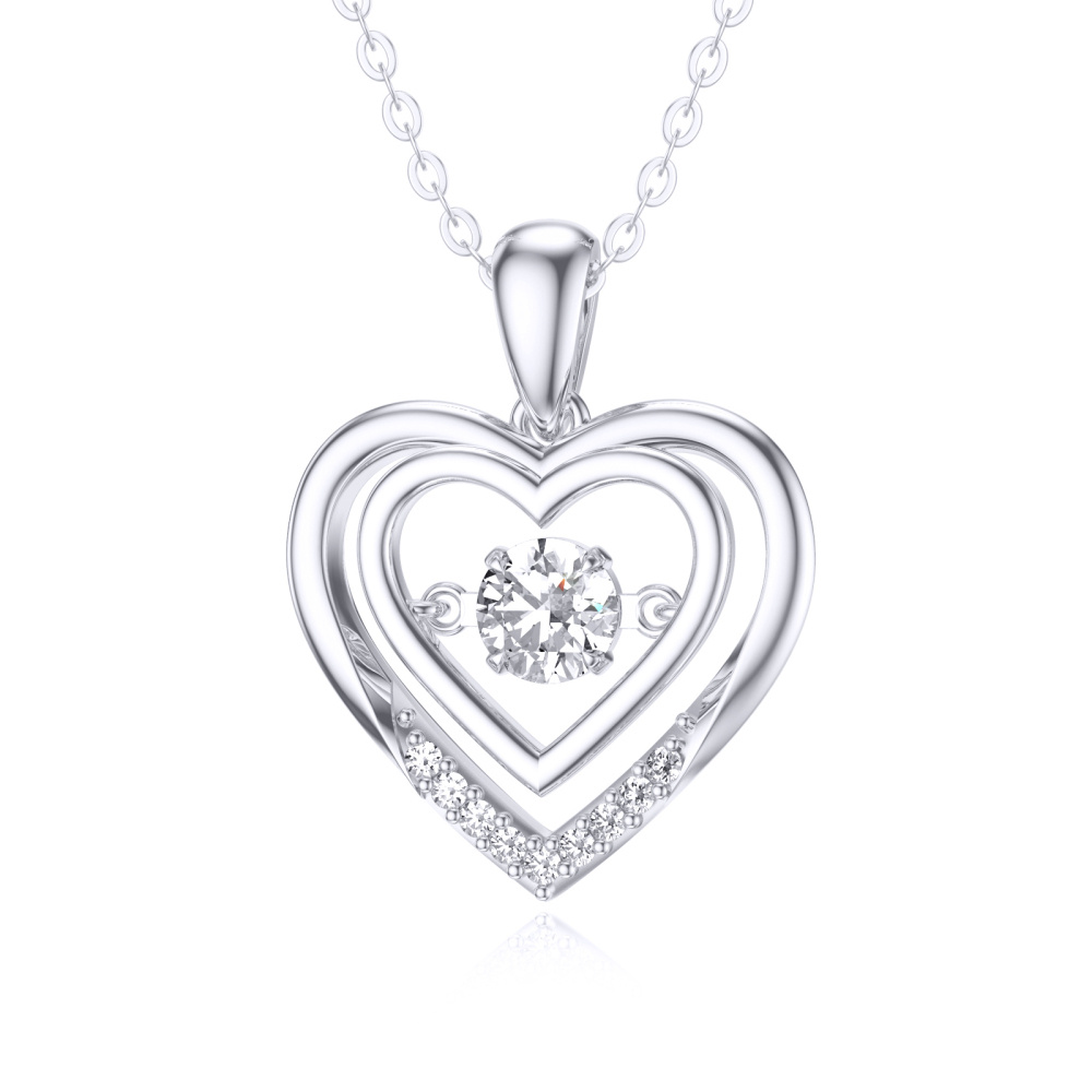 10K White Gold Circular Shaped Moissanite Heart Pendant Necklace-1