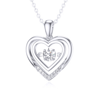 10K White Gold Circular Shaped Moissanite Heart Pendant Necklace-7