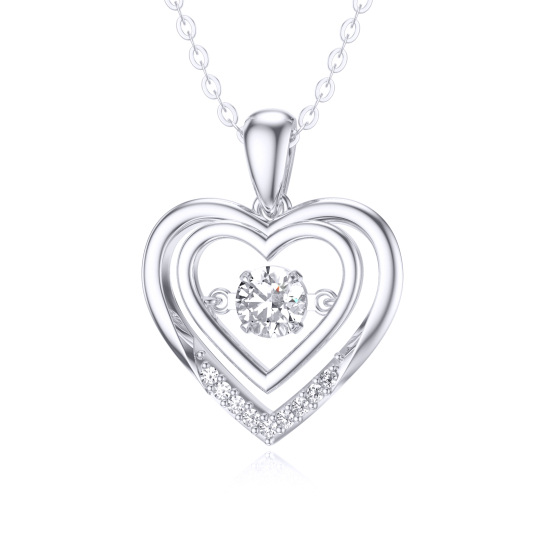 10K White Gold Circular Shaped Moissanite Heart Pendant Necklace