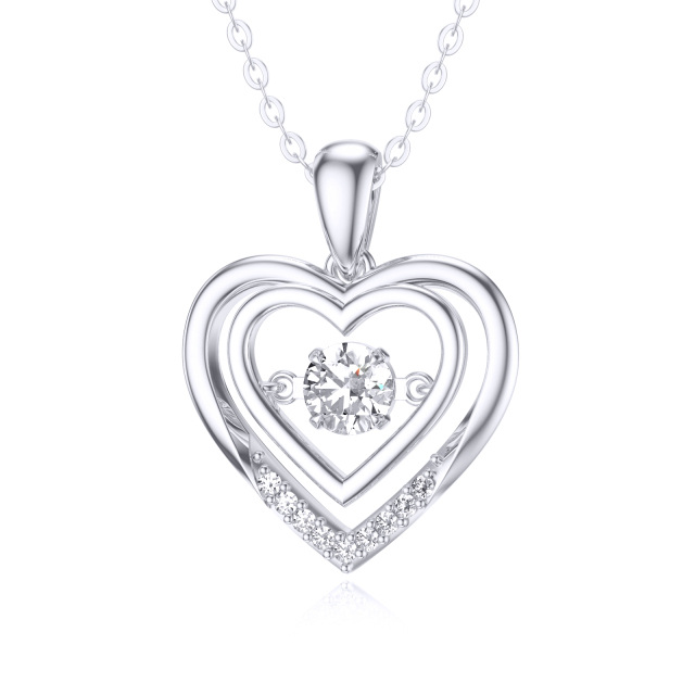 14K White Gold Circular Shaped Moissanite Heart Pendant Necklace-1