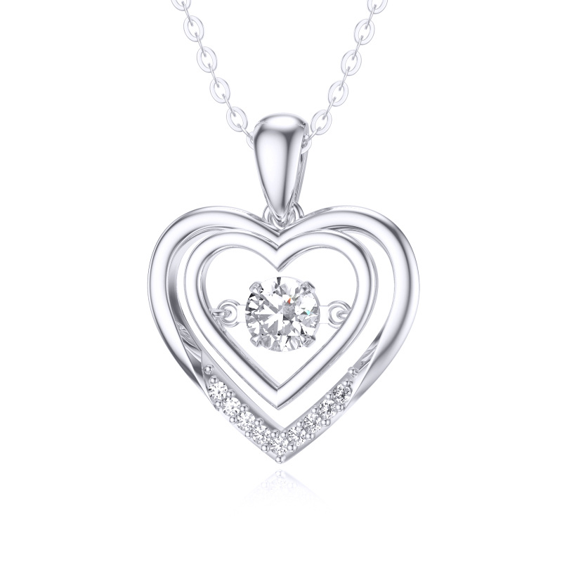 10K witgouden cirkelvormige moissaniet hart hanger ketting-9