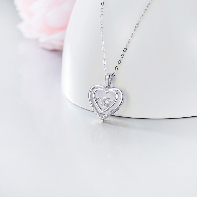 14K White Gold Circular Shaped Moissanite Heart Pendant Necklace-3