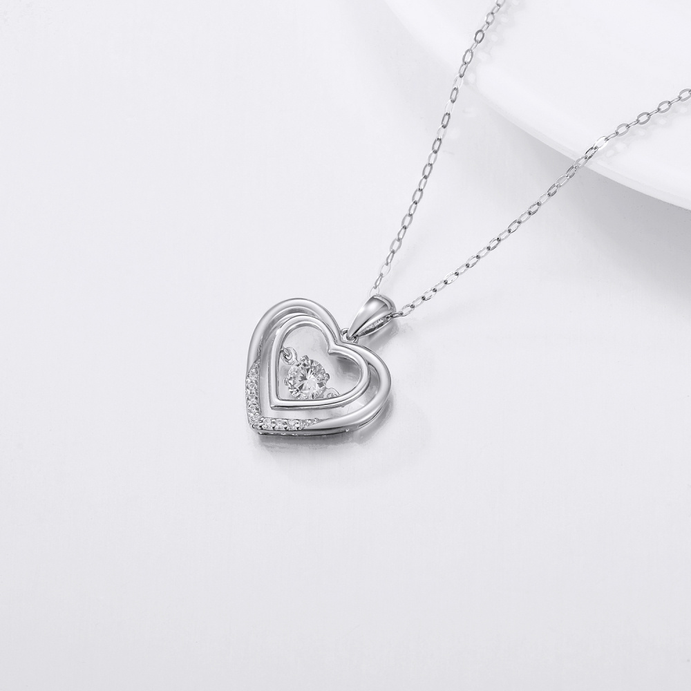 10K White Gold Circular Shaped Moissanite Heart Pendant Necklace-4