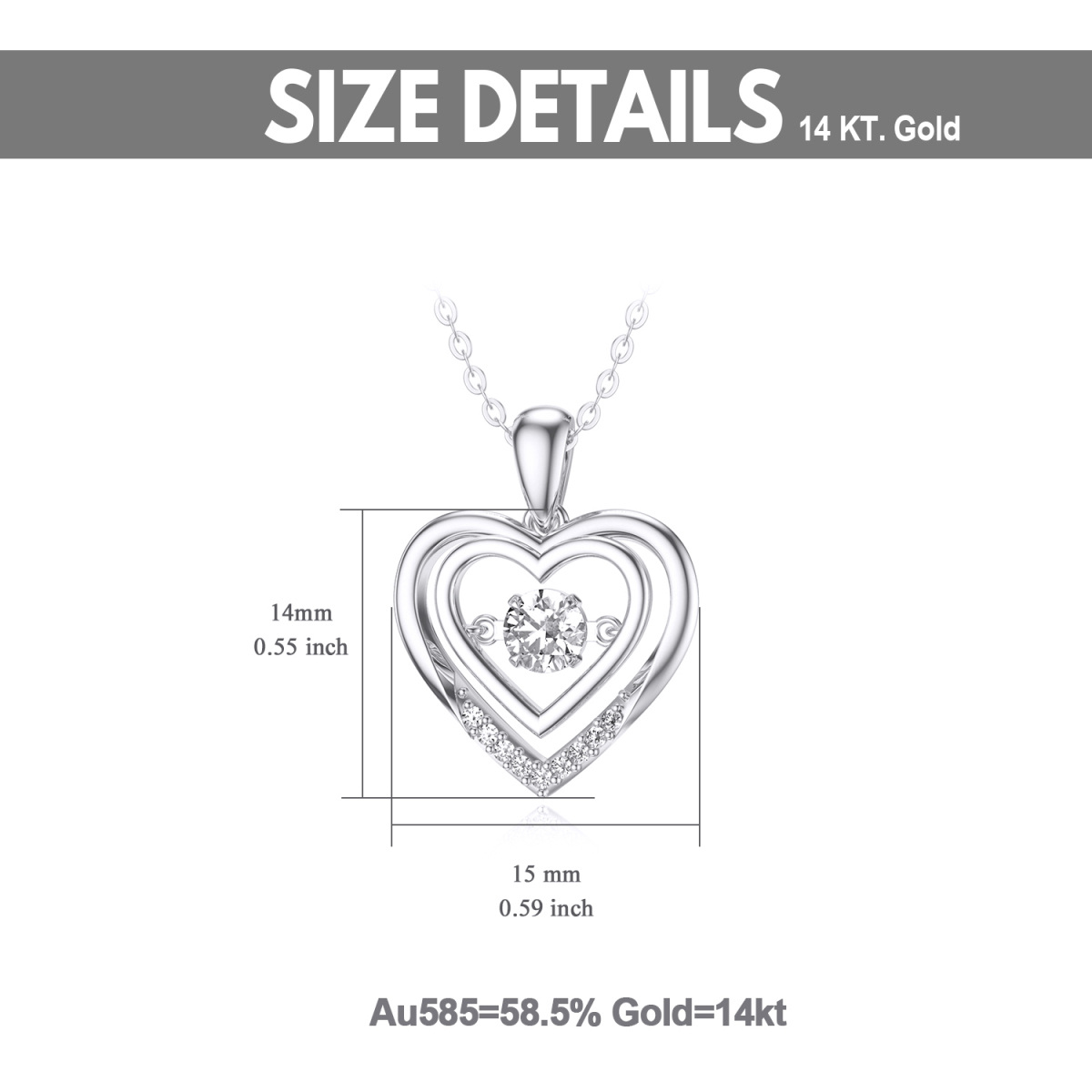 14K White Gold Circular Shaped Moissanite Heart Pendant Necklace-5