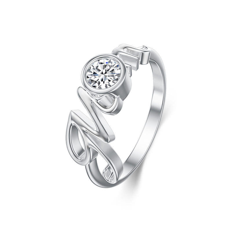 10K White Gold Round Shaped Moissanite Mother Wedding Ring-13