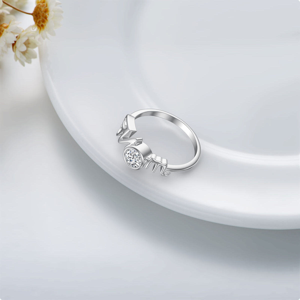 Anel de casamento mãe de moissanite em formato circular em ouro branco 14K-3