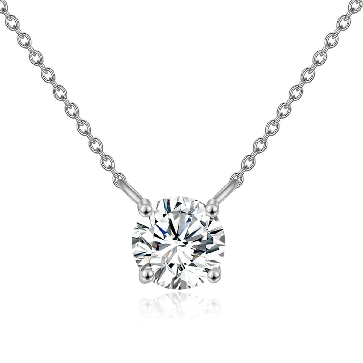 Collier pendentif moissanite de forme circulaire en or blanc 14 carats-1