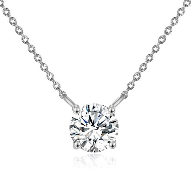 Collier pendentif moissanite de forme circulaire en or blanc 14 carats-1