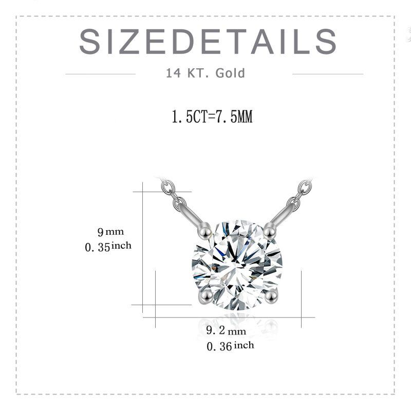 Colar com pingente de moissanite em formato circular em ouro branco 10K-5