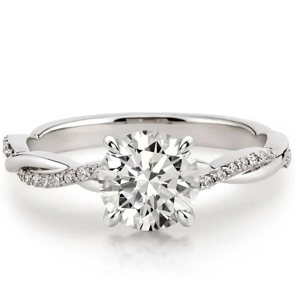 10K White Gold Round Cut Moissanite Round Engagement Ring-1