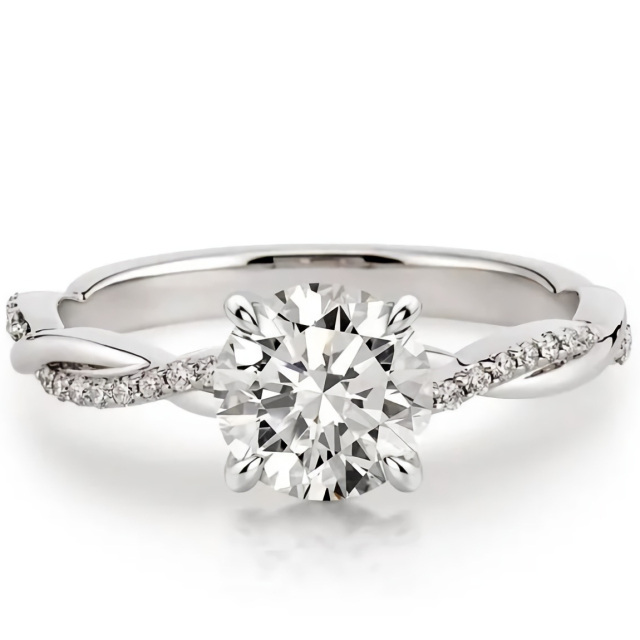 14K White Gold Circular Shaped Moissanite Round Engagement Ring