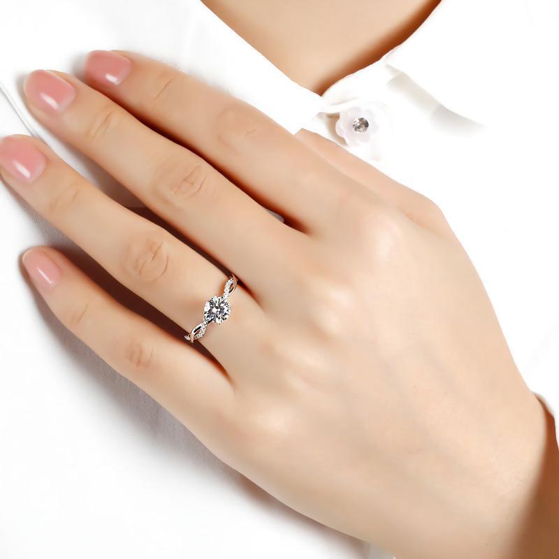 10K White Gold Round Cut Moissanite Round Engagement Ring-2