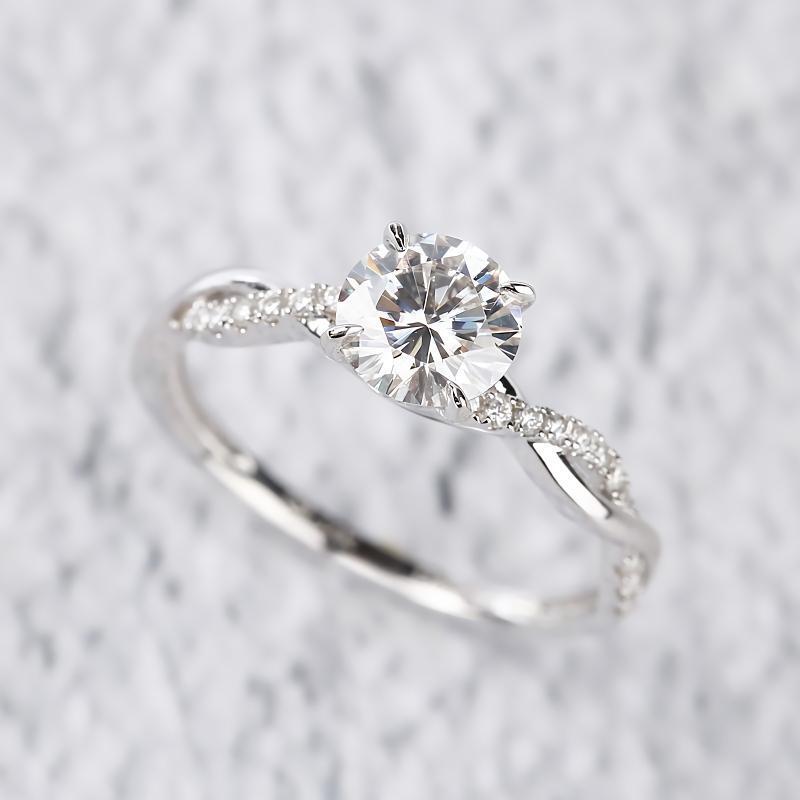 10K White Gold Round Cut Moissanite Round Engagement Ring-4