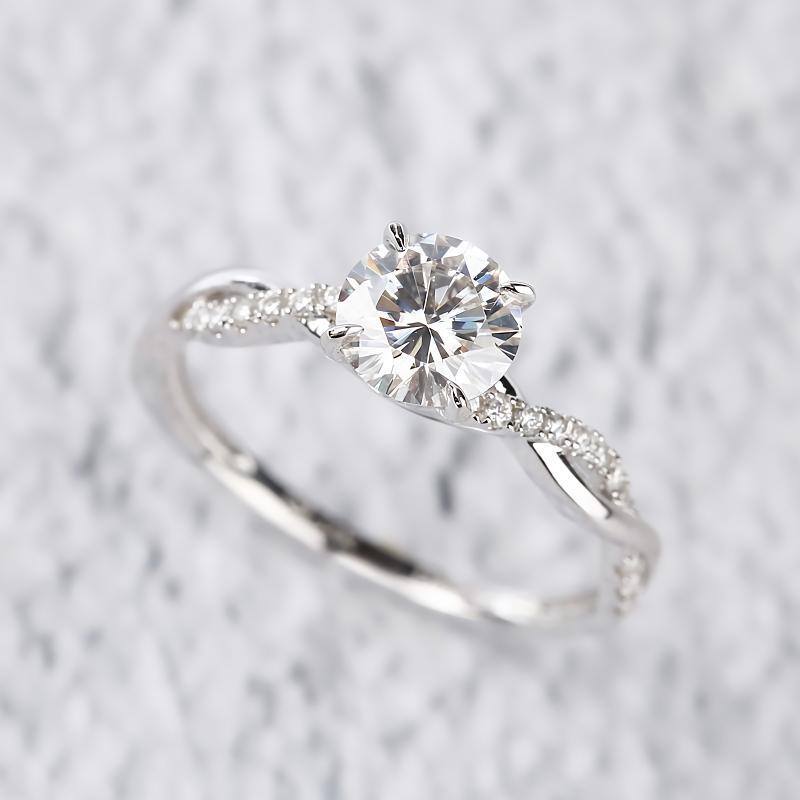 10K White Gold Circular Shaped Moissanite Round Engagement Ring-4