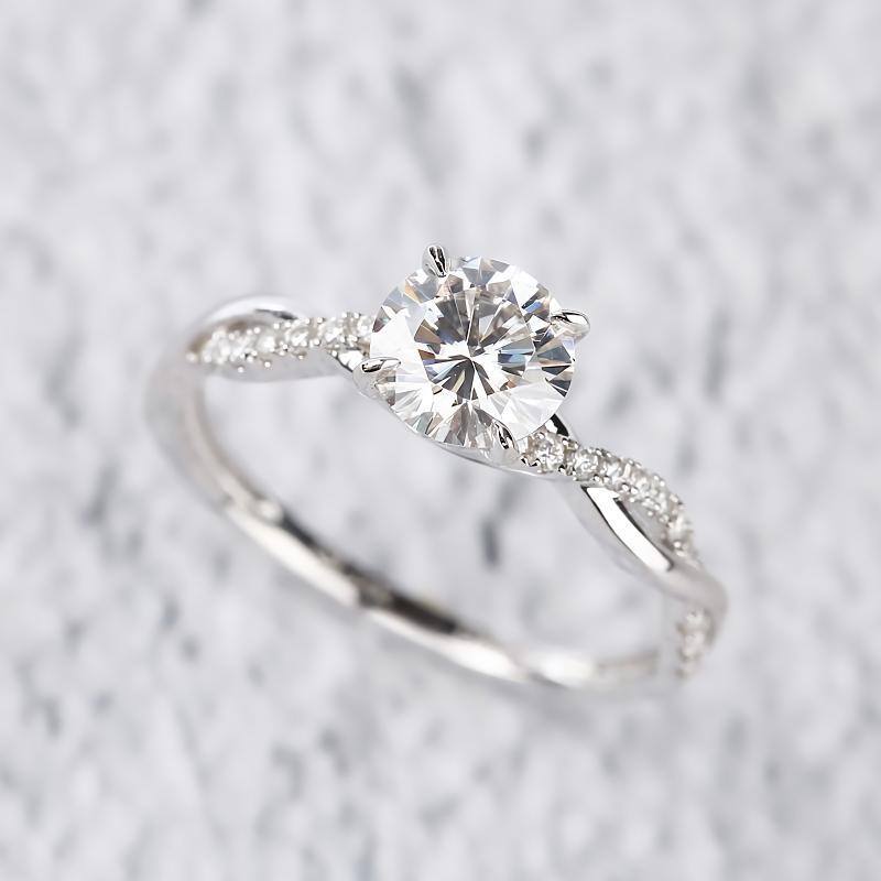 18K White Gold Round Cut Moissanite Round Engagement Ring-4