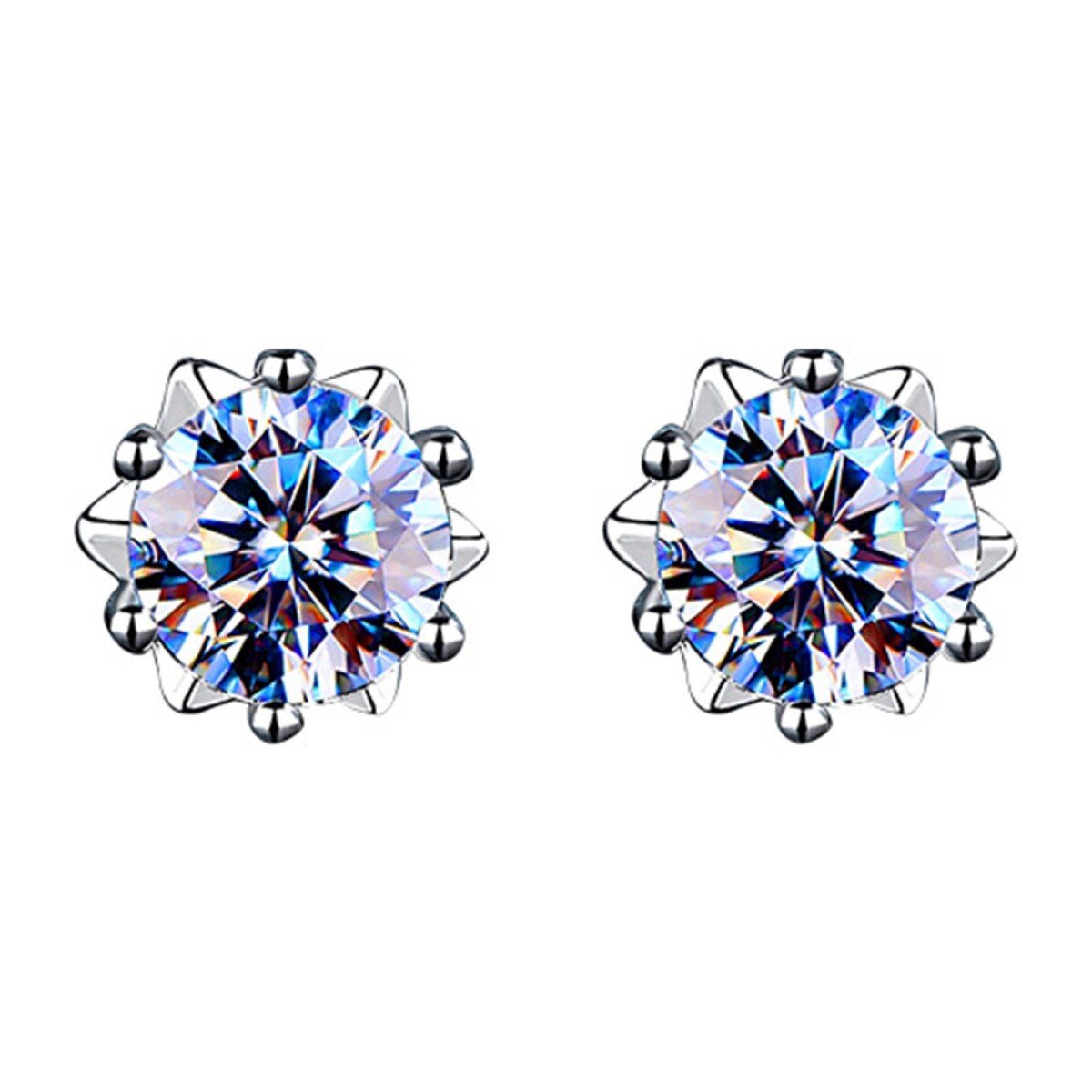 14K White Gold Circular Shaped Moissanite Snowflake Stud Earrings-1