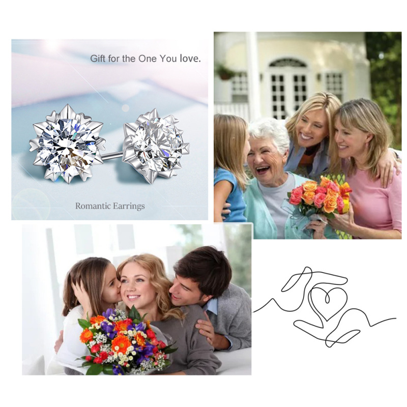 Brincos de floco de neve de moissanite em formato circular em ouro branco 14K-6