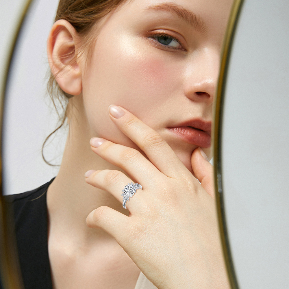 Aliança de casamento de moissanite em formato circular em ouro branco 10K-2