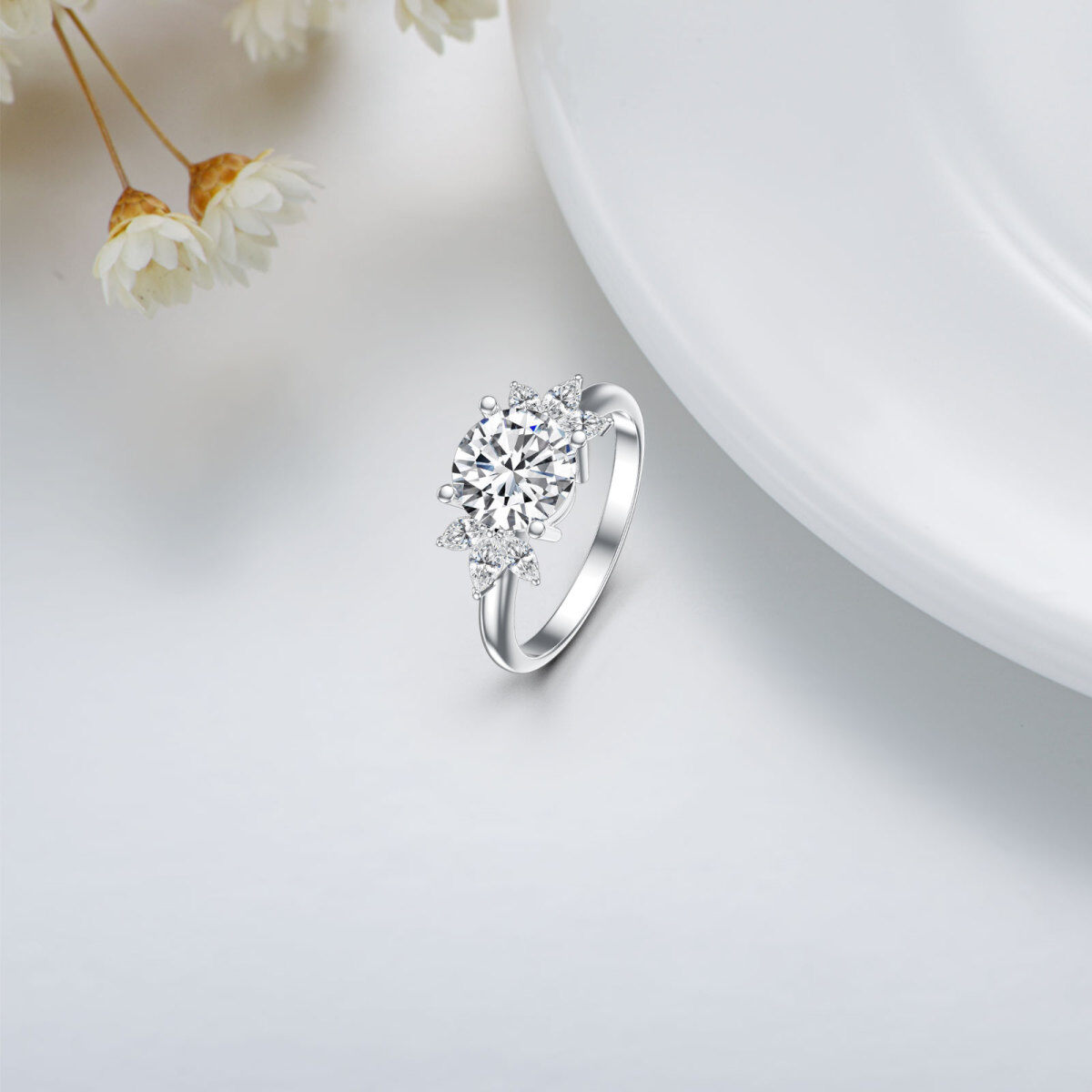 Aliança de casamento de moissanite em formato circular em ouro branco 14K-3