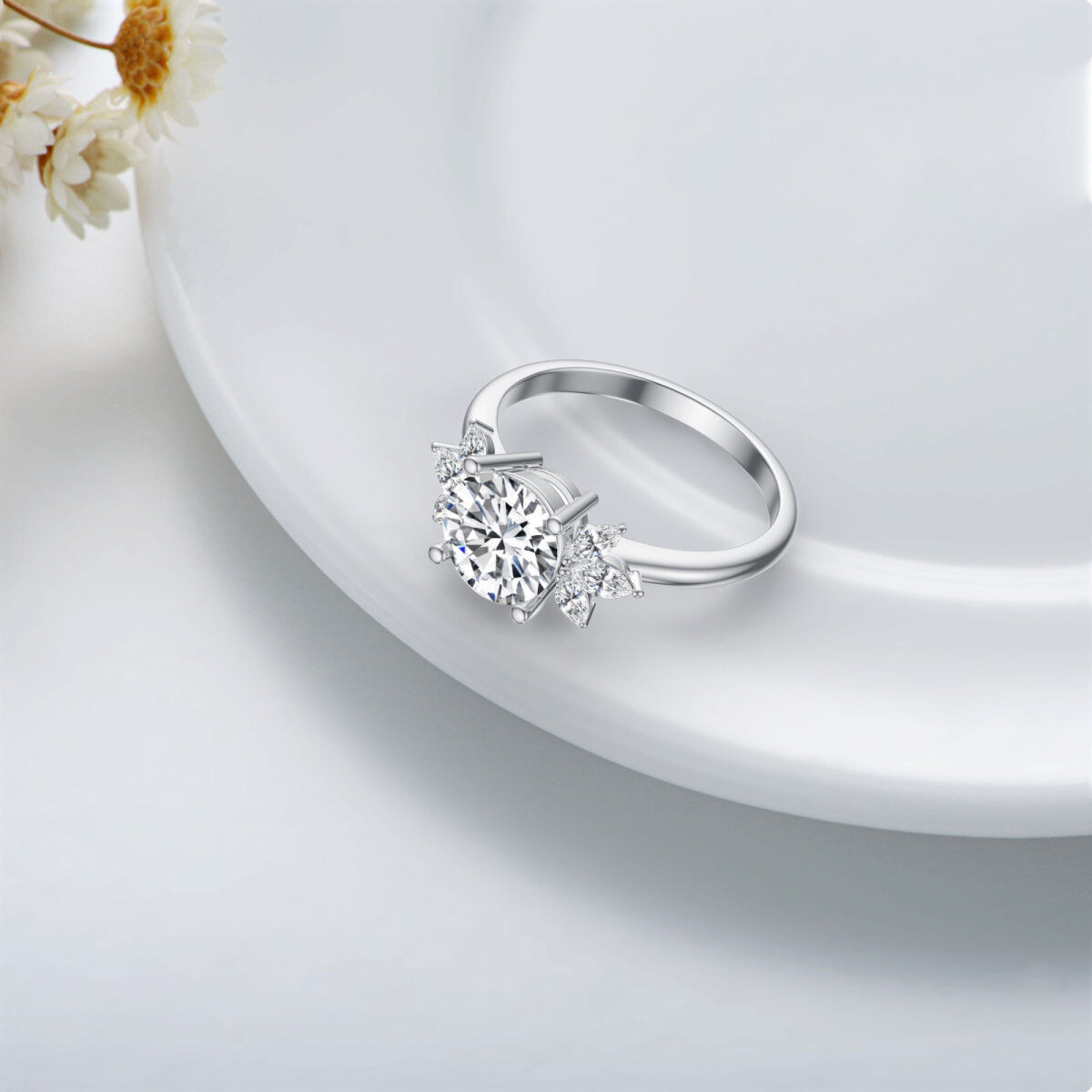 Aliança de casamento de moissanite em formato circular em ouro branco 14K-4