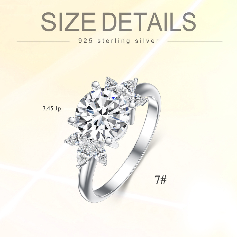 Aliança de casamento em ouro branco 10K com moissanita redonda-5