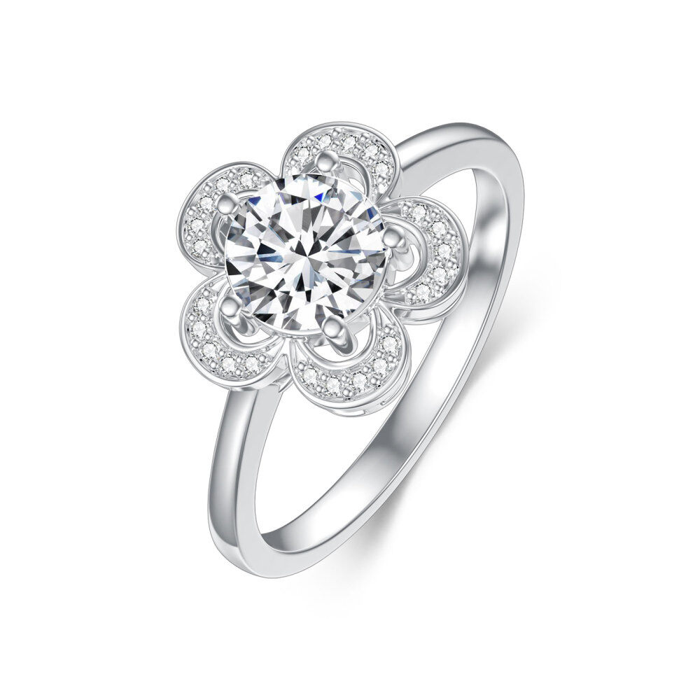 Aliança de casamento de moissanite em formato circular em ouro branco 10K-1