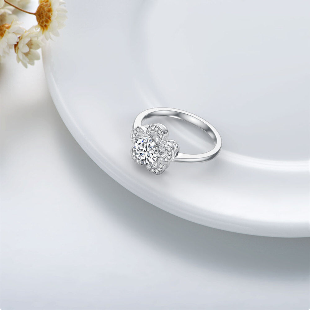 Aliança de casamento de moissanite em formato circular em ouro branco 10K-3