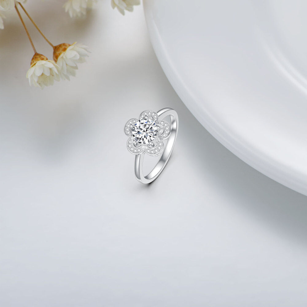 Aliança de casamento de moissanite em formato circular em ouro branco 10K-4