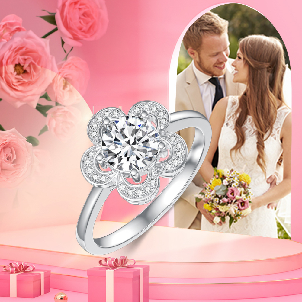 Aliança de casamento de moissanite em formato circular em ouro branco 10K-5