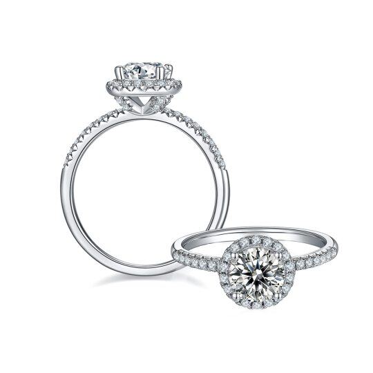 Aliança de casamento de moissanite em formato circular em ouro branco 14K