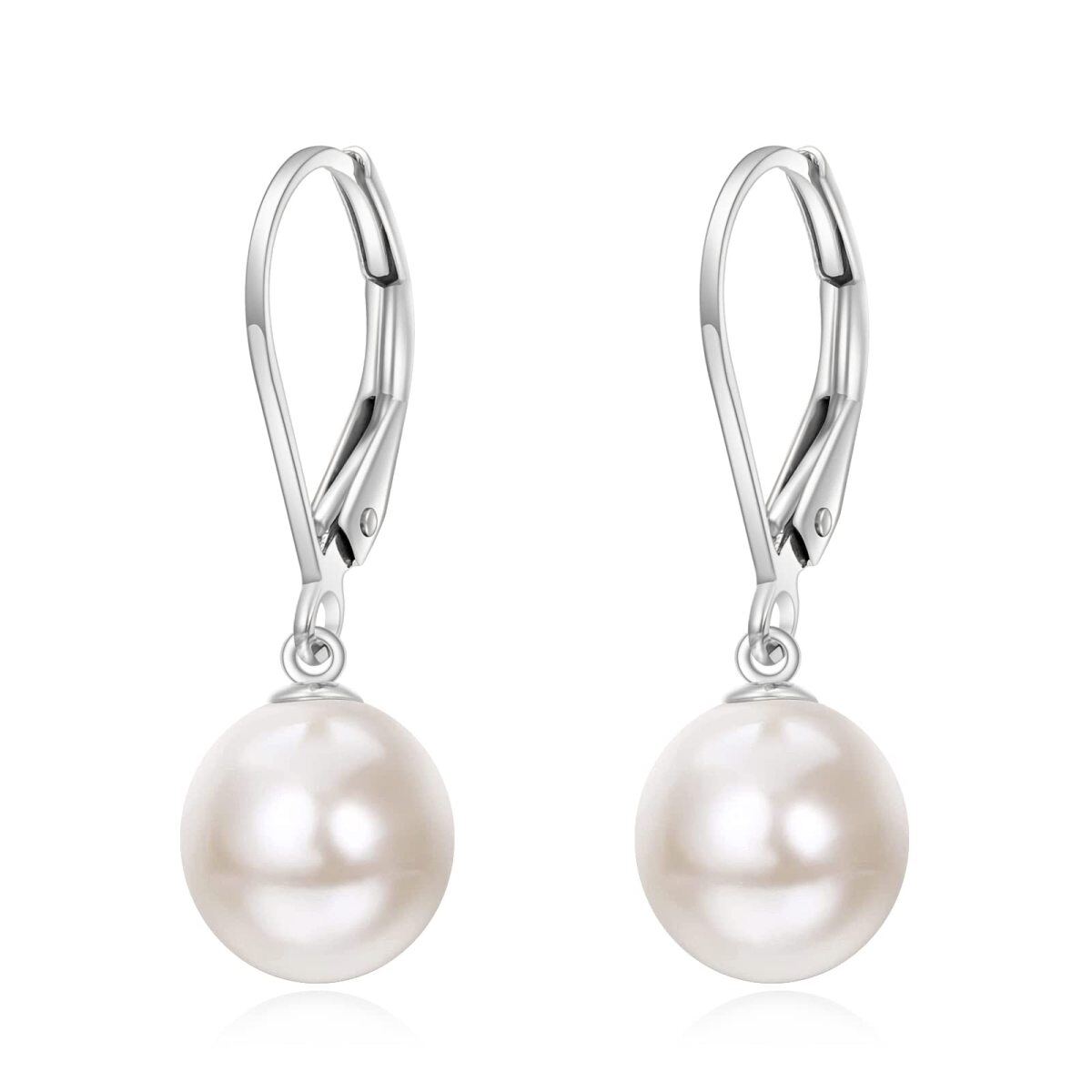 10K White Gold Circular Shaped Pearl Drop Earrings-1