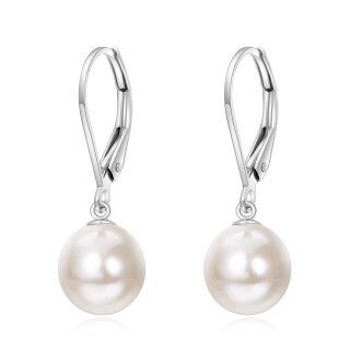10K White Gold Circular Shaped Pearl Drop Earrings-15