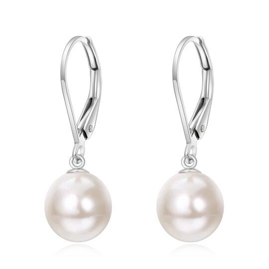 10K White Gold Circular Shaped Pearl Drop Earrings