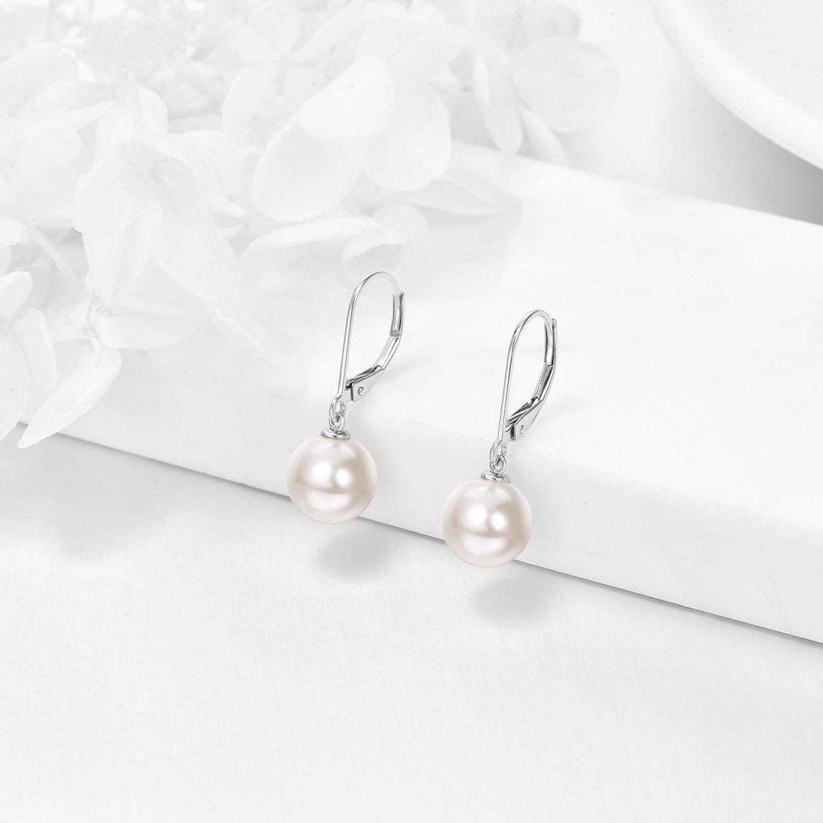 10K White Gold Circular Shaped Pearl Drop Earrings-3