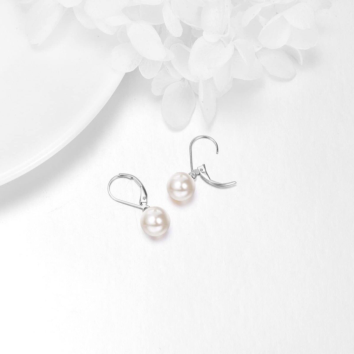 14K White Gold Circular Shaped Pearl Drop Earrings-4