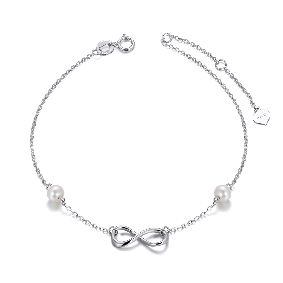 Bracelet pendentif symbole infini en or blanc 14 carats avec perles de forme circulaire-1